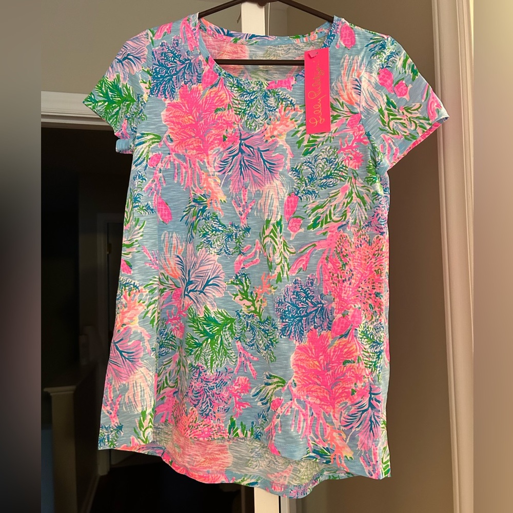NWT Lilly Pulitzer Etta Scoopneck Top XS Celestial Blue Cay To My Heart